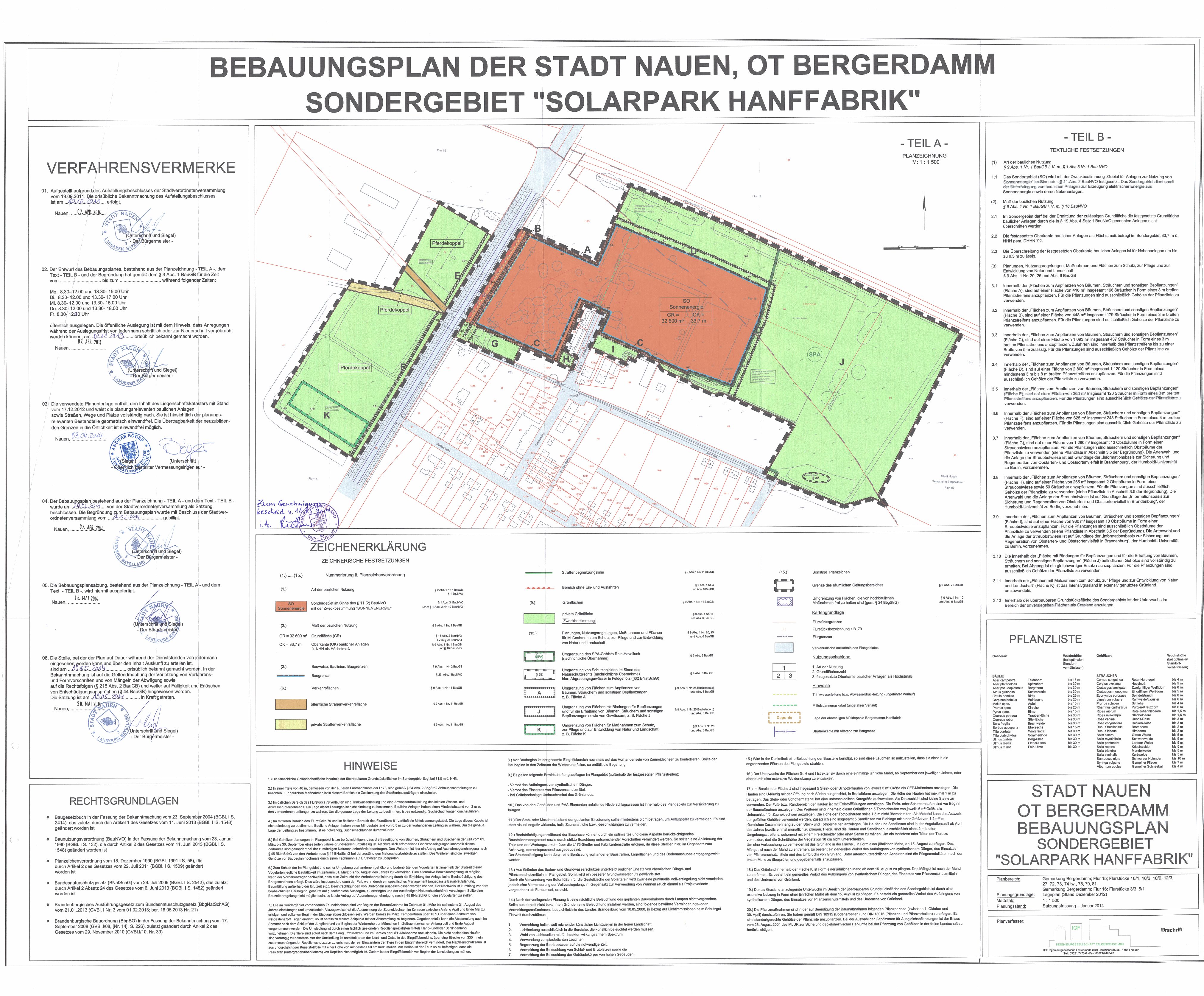 Bebauungsplan Solarpark Hanffabrik, Stadt Nauen